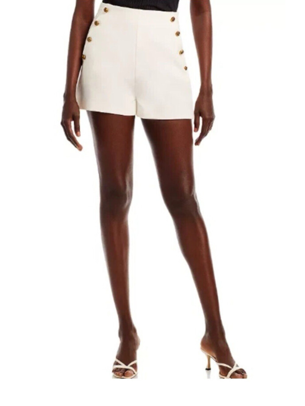 AQUA Womens S High Waist Sailor Shorts White Twill Knot Button NWT